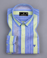 Pinzon Blue With Green Stripe Dobby Cotton Formal Shirt