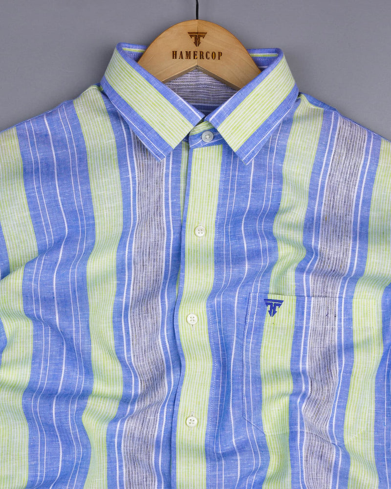 Pinzon Blue With Green Stripe Dobby Cotton Formal Shirt