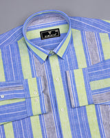 Pinzon Blue With Green Stripe Dobby Cotton Formal Shirt