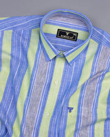 Pinzon Blue With Green Stripe Dobby Cotton Formal Shirt