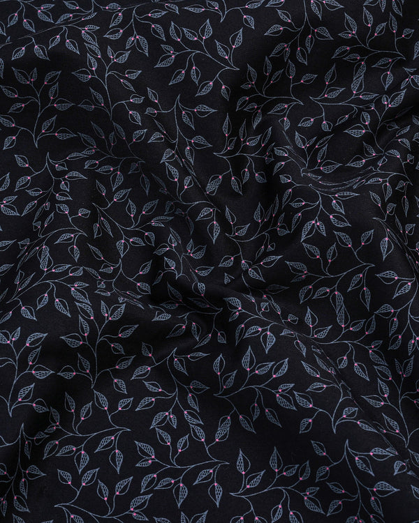 Luma Black Satin With Gray Leaf Printed Cotton Shirt