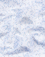 Luma White Satin With Skyblue Leaf Printed Cotton Shirt