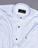 Luma White Satin With Skyblue Leaf Printed Cotton Shirt