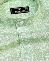 Clovis Green Printed White Linen Cotton Shirt