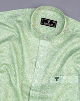 Clovis Green Printed White Linen Cotton Shirt