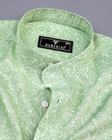 Clovis Green Printed White Linen Cotton Shirt