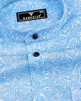 Clovis Blue Printed White Linen Cotton Shirt