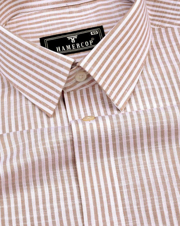 Lifa Cream With White Stripe Linen Cotton Formal Shirt