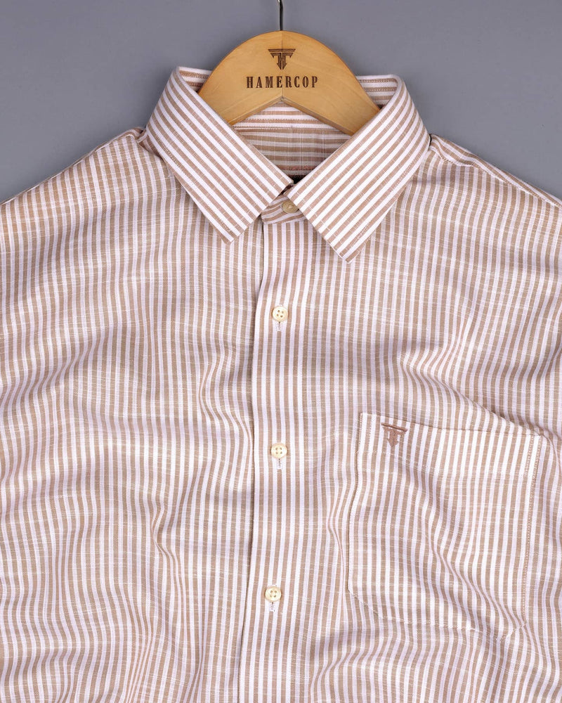 Lifa Cream With White Stripe Linen Cotton Formal Shirt