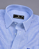 Lifa Blue With White Stripe Linen Cotton Formal Shirt