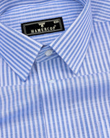 Lifa Blue With White Stripe Linen Cotton Formal Shirt