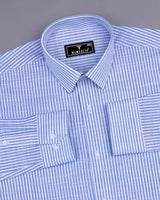 Lifa Blue With White Stripe Linen Cotton Formal Shirt