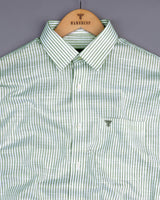 Lifa Green With White Stripe Linen Cotton Formal Shirt