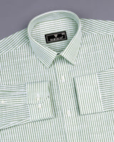 Lifa Green With White Stripe Linen Cotton Formal Shirt