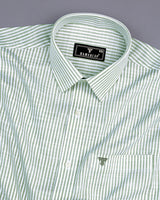 Lifa Green With White Stripe Linen Cotton Formal Shirt