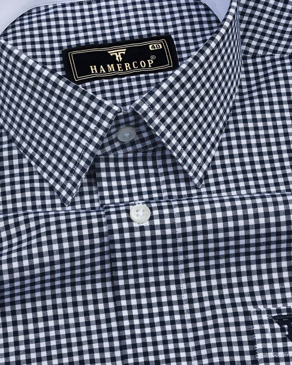 Ohm NavyBlue With White Small Check Designer Cotton Shirt