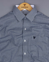 Ohm NavyBlue With White Small Check Designer Cotton Shirt