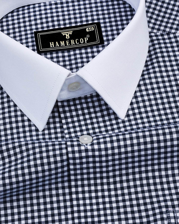 Omega NavyBlue With White Check Designer Cotton Shirt