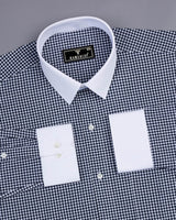 Omega NavyBlue With White Check Designer Cotton Shirt