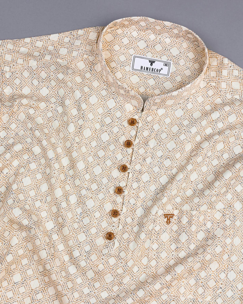 Bangor Cream Printed Dobby Cotton Shirt Style Kurta