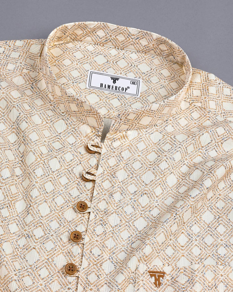 Bangor Cream Printed Dobby Cotton Shirt Style Kurta