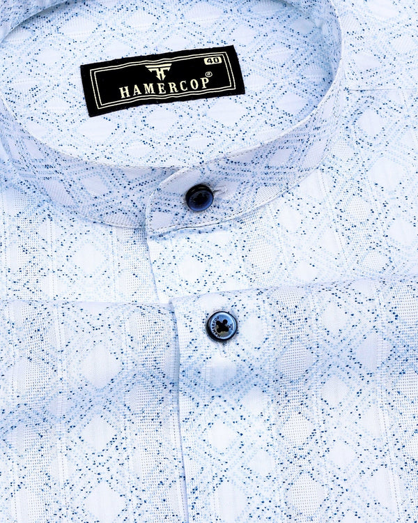 Bangor Blue With White Printed Dobby Cotton Shirt