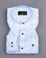 Bangor Blue With White Printed Dobby Cotton Shirt