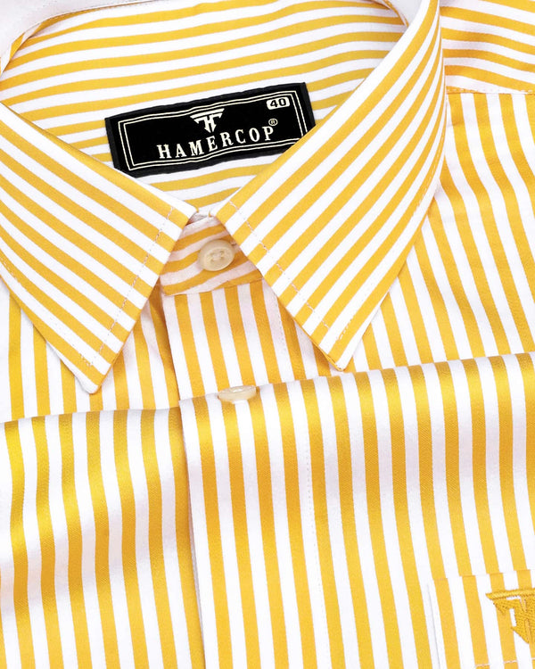 Destiny Yellow With White Stripe Premium Giza Designer Shirt