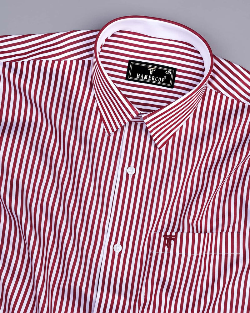 Destiny Red With White Stripe Premium Giza Designer Shirt