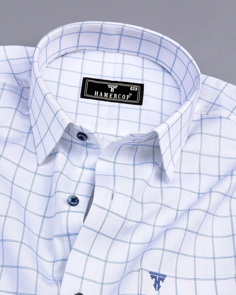 Exter Blue With White Check Dobby Cotton Shirt