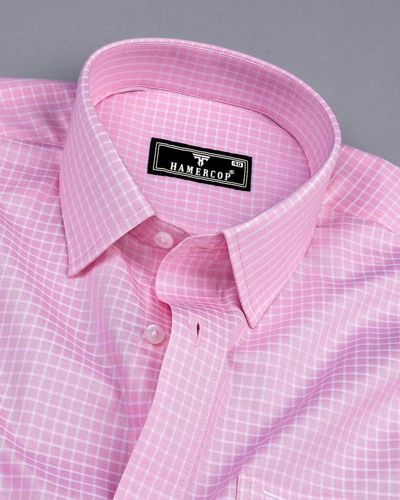 Volga Pink With White Twill Check Premium Giza Cotton Shirt