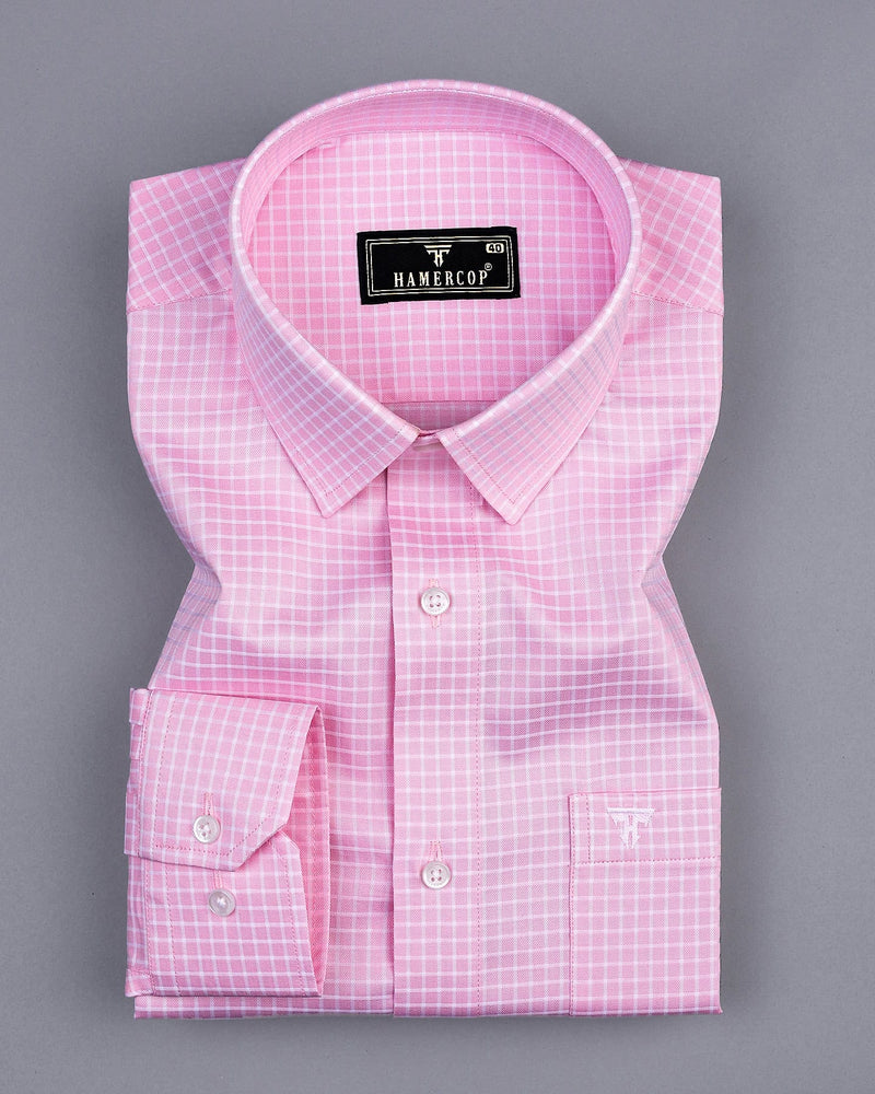 Volga Pink With White Twill Check Premium Giza Cotton Shirt