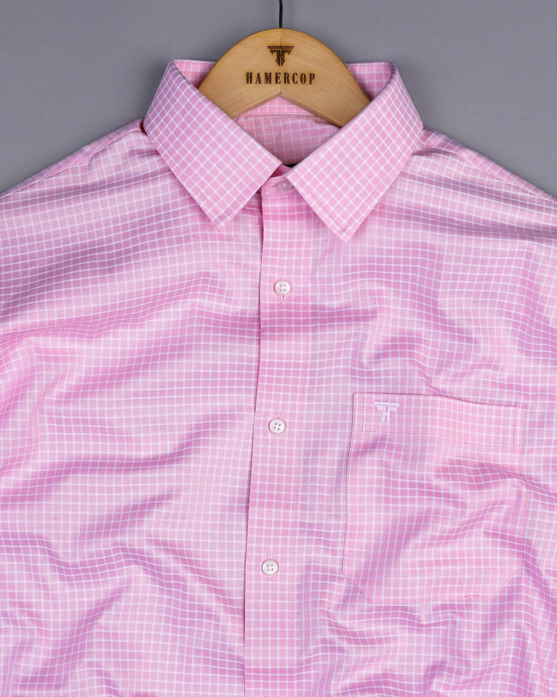 Volga Pink With White Twill Check Premium Giza Cotton Shirt