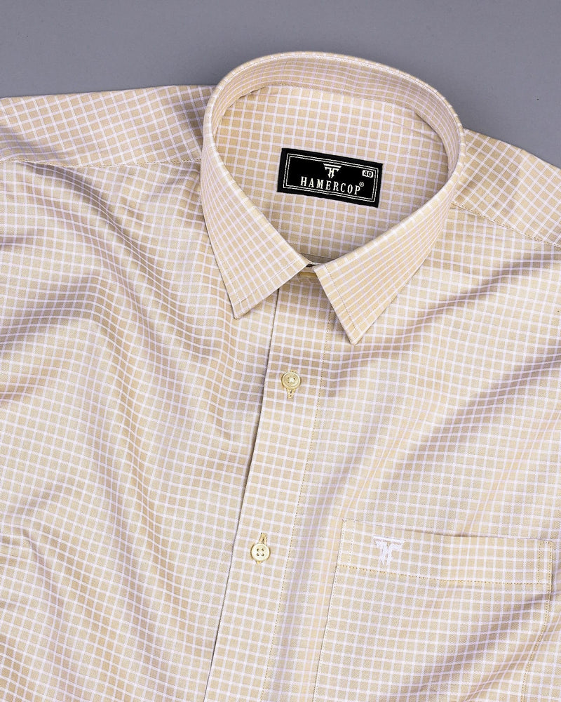 Volga Cream With White Twill Check Premium Giza Cotton Shirt