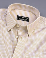 Volga Cream With White Twill Check Premium Giza Cotton Shirt