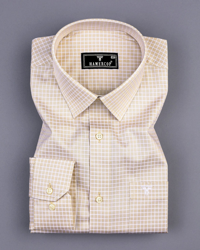 Volga Cream With White Twill Check Premium Giza Cotton Shirt