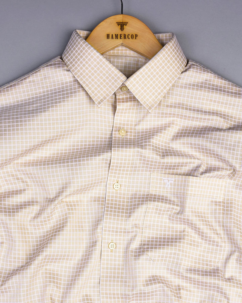 Volga Cream With White Twill Check Premium Giza Cotton Shirt