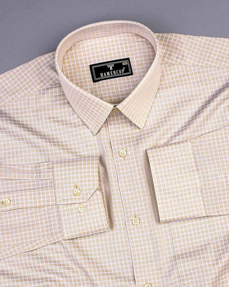 Volga Cream With White Twill Check Premium Giza Cotton Shirt