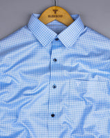 Volga Blue With White Twill Check Premium Giza Cotton Shirt