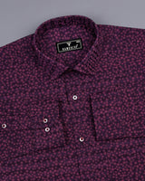 Wine Hibiscus Printed Self Weft Stripe Dobby Cotton Shirt