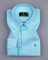 Divine Aqua Blue Dobby Texture Premium Giza Cotton Shirt