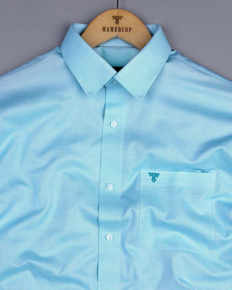 Divine Aqua Blue Dobby Texture Premium Giza Cotton Shirt