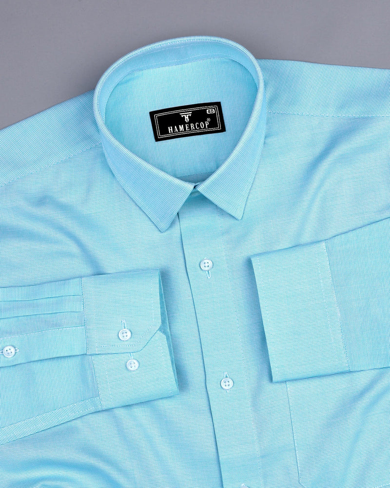 Divine Aqua Blue Dobby Texture Premium Giza Cotton Shirt