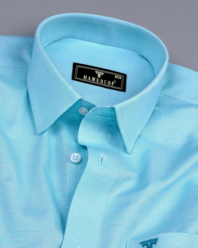 Divine Aqua Blue Dobby Texture Premium Giza Cotton Shirt