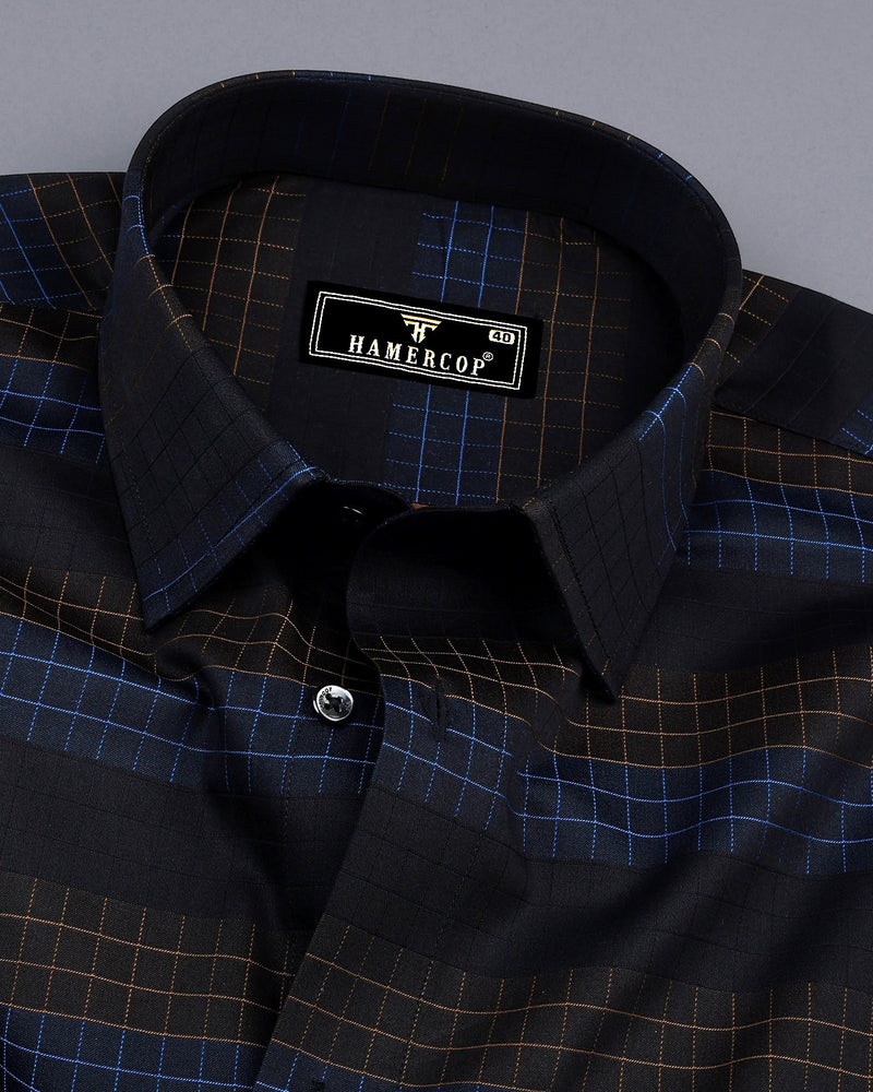 Bolton Blue And Mustard Check With Black Premium Giza Shirt