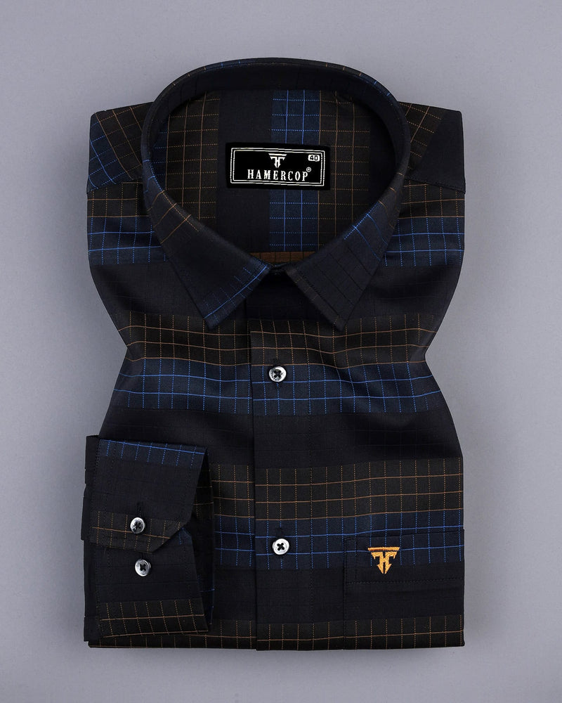 Bolton Blue And Mustard Check With Black Premium Giza Shirt