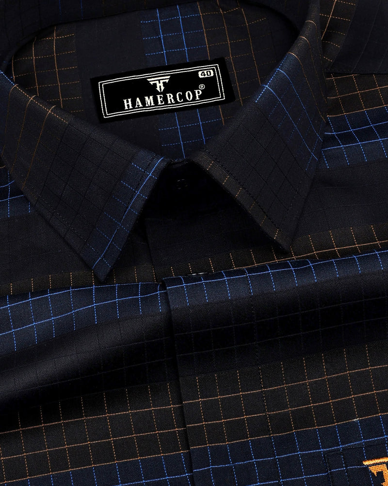 Bolton Blue And Mustard Check With Black Premium Giza Shirt