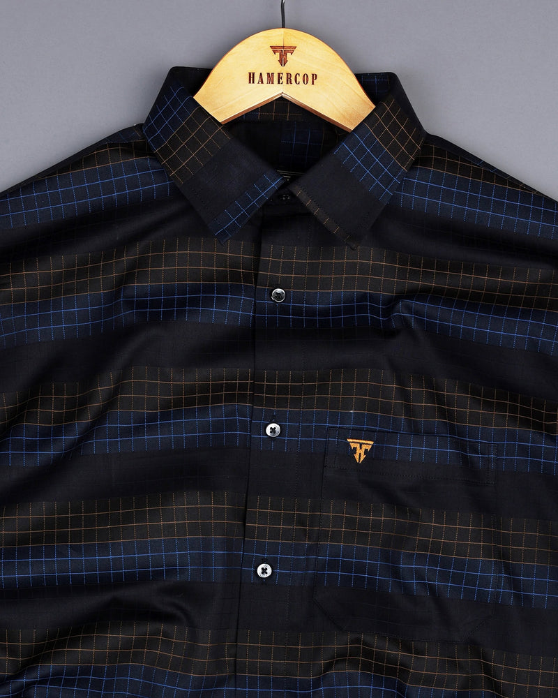 Bolton Blue And Mustard Check With Black Premium Giza Shirt