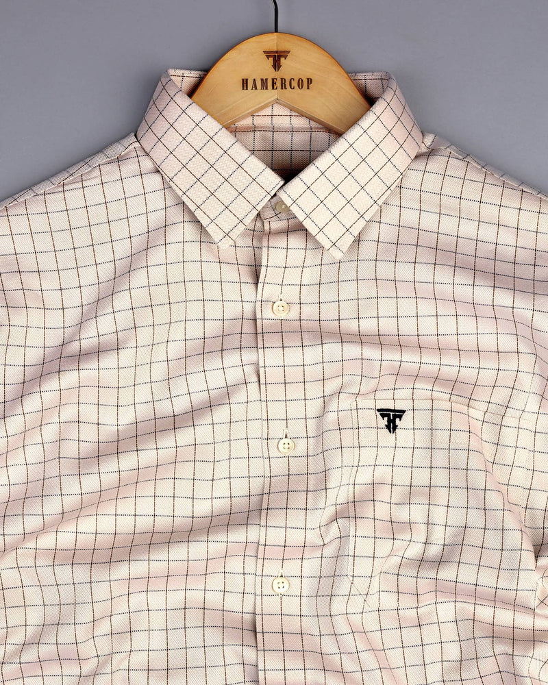 Mercey Cream Jacquard Check Premium Giza Shirt