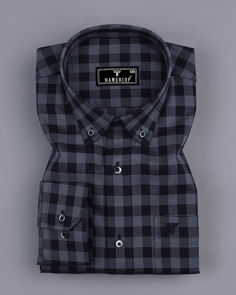 Admont Black With Gray Twill Check Premium Cotton Shirt